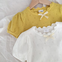 Load image into Gallery viewer, Baby Kid Girls Solid Color Bow Lace Crochet T-Shirts Wholesale 220328248
