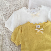 Load image into Gallery viewer, Baby Kid Girls Solid Color Bow Lace Crochet T-Shirts Wholesale 220328248
