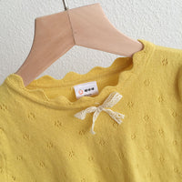 Load image into Gallery viewer, Baby Kid Girls Solid Color Bow Lace Crochet T-Shirts Wholesale 220328248
