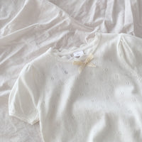 Load image into Gallery viewer, Baby Kid Girls Solid Color Bow Lace Crochet T-Shirts Wholesale 220328248
