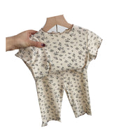 Load image into Gallery viewer, 2 Pieces Set Baby Kid Girls Flower Muslin&amp;Ribbed Print T-Shirts And Pants Wholesale 220328324

