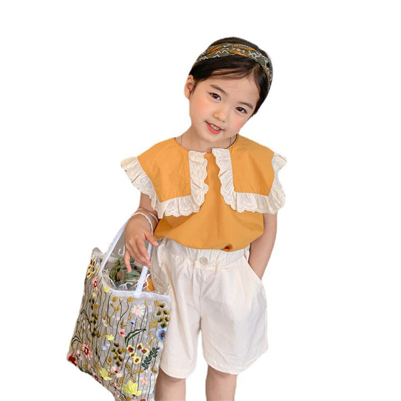 2 Pieces Set Baby Kid Girls Tops And Solid Color Shorts Wholesale 220328345