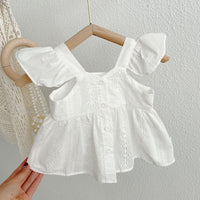 Load image into Gallery viewer, Baby Kid Girls Solid Color Flower Lace Print Tops Wholesale 220328349
