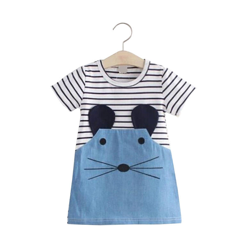 Baby Kid Girls Striped Animals Print Dresses Wholesale 220328364