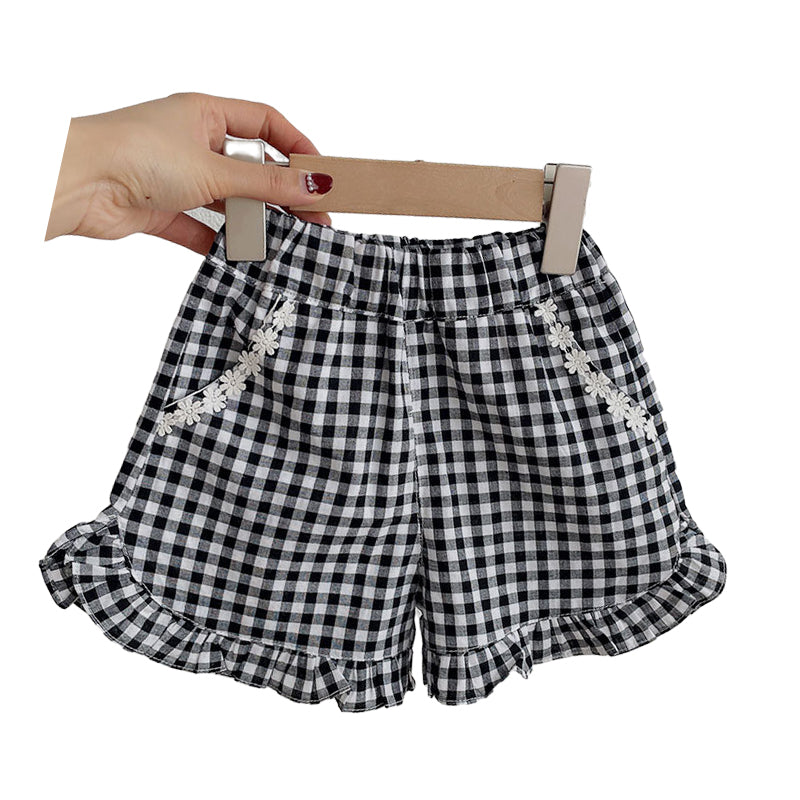 Baby Kid Girls Flower Checked Lace Shorts Wholesale 220328382