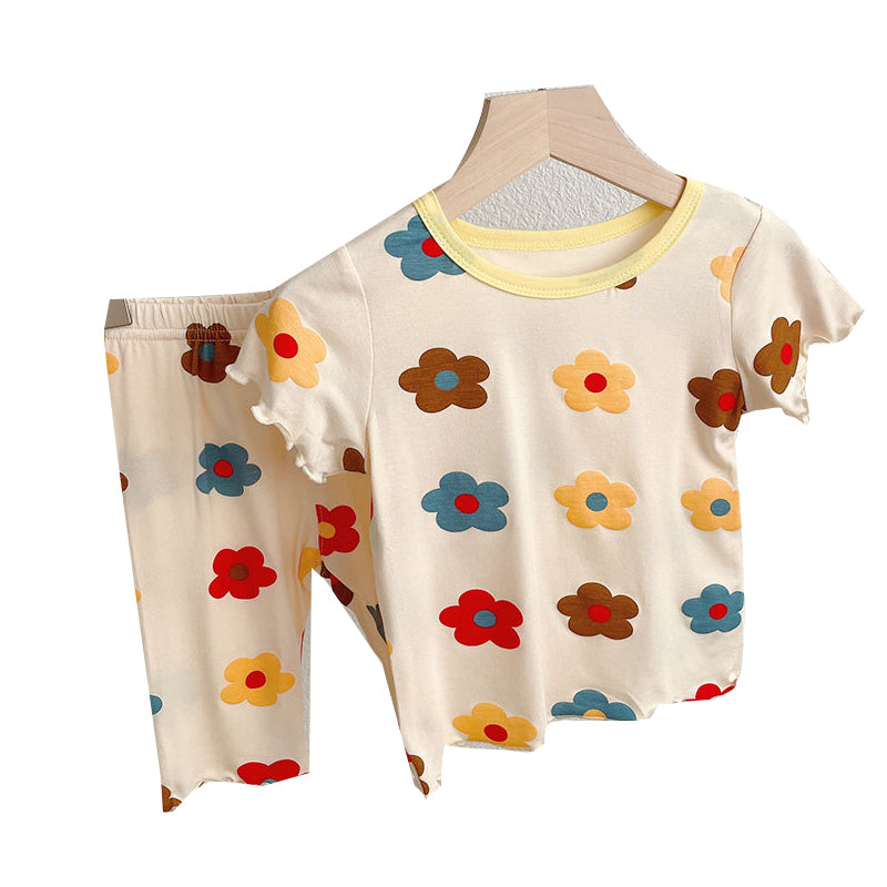 2 Pieces Set Baby Kid Girls Flower Print Tops And Pants Wholesale 220328453