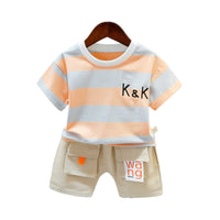 Load image into Gallery viewer, 2 Pieces Set Baby Kid Boys Color-blocking Embroidered T-Shirts And Letters Shorts Wholesale 22032880
