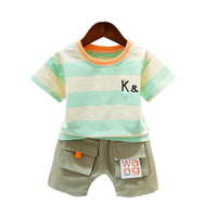 Load image into Gallery viewer, 2 Pieces Set Baby Kid Boys Color-blocking Embroidered T-Shirts And Letters Shorts Wholesale 22032880
