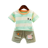 Load image into Gallery viewer, 2 Pieces Set Baby Kid Boys Color-blocking Embroidered T-Shirts And Letters Shorts Wholesale 22032882
