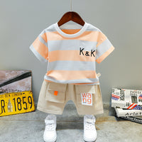 Load image into Gallery viewer, 2 Pieces Set Baby Kid Boys Color-blocking Embroidered T-Shirts And Letters Shorts Wholesale 22032882
