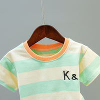 Load image into Gallery viewer, 2 Pieces Set Baby Kid Boys Color-blocking Embroidered T-Shirts And Letters Shorts Wholesale 22032882
