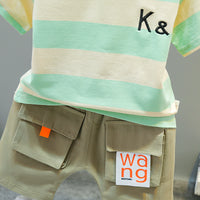 Load image into Gallery viewer, 2 Pieces Set Baby Kid Boys Color-blocking Embroidered T-Shirts And Letters Shorts Wholesale 22032882
