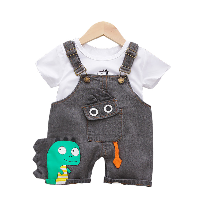 2 Pieces Set Baby Kid Unisex Print T-Shirts And Dinosaur Cartoon Shorts Wholesale 22032883