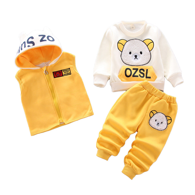 3 Pieces Set Baby Kid Unisex Letters Animals Cartoon Print Vests Waistcoats Hoodies Swearshirts And Pants Wholesale 22032890