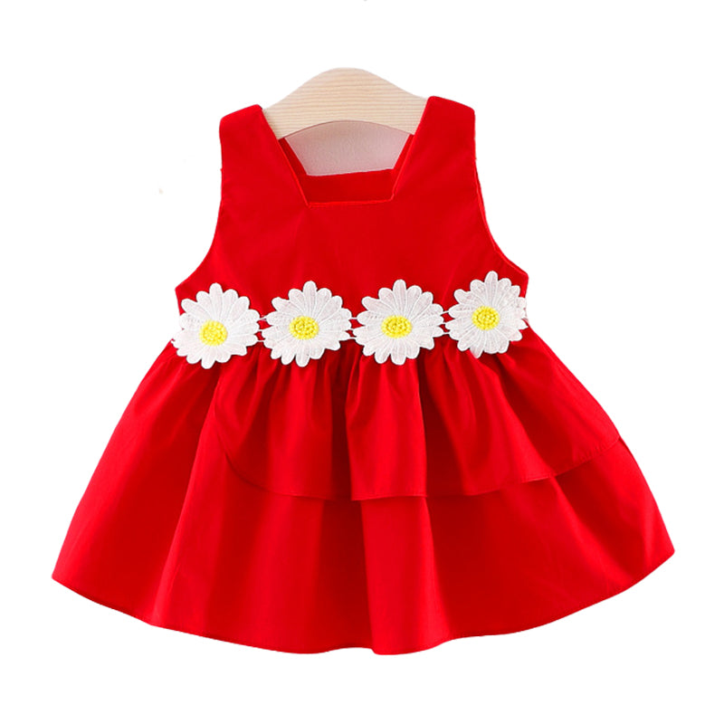 Baby Kid Girls Solid Color Flower Dresses Wholesale 22033009