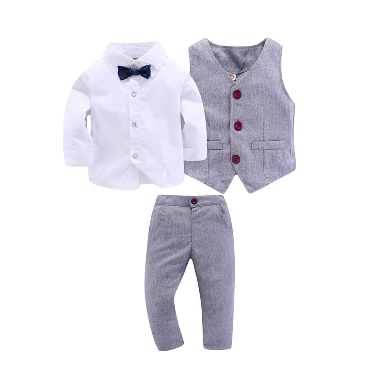 3 Pieces Set Baby Kid Boys Solid Color Vests Waistcoats Bow Shirts And Trousers Wholesale 22033010