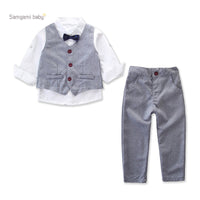 Load image into Gallery viewer, 3 Pieces Set Baby Kid Boys Solid Color Vests Waistcoats Bow Shirts And Trousers Wholesale 22033010

