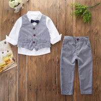 Load image into Gallery viewer, 3 Pieces Set Baby Kid Boys Solid Color Vests Waistcoats Bow Shirts And Trousers Wholesale 22033010
