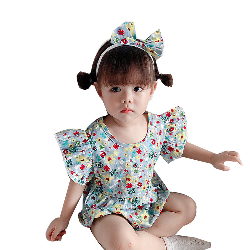 Baby Girls Flower Print Rompers Wholesale 220330109