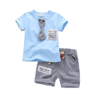 Load image into Gallery viewer, 2 Pieces Set Baby Kid Boys Cartoon Print Tops And Striped Solid Color Shorts Wholesale 220330115
