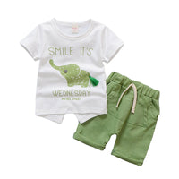 Load image into Gallery viewer, 2 Pieces Set Baby Kid Boys Cartoon Print Tops And Striped Solid Color Shorts Wholesale 220330115
