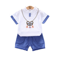Load image into Gallery viewer, 2 Pieces Set Baby Kid Boys Cartoon Print Tops And Striped Solid Color Shorts Wholesale 220330115
