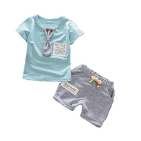 Load image into Gallery viewer, 2 Pieces Set Baby Kid Boys Cartoon Print Tops And Striped Solid Color Shorts Wholesale 220330115
