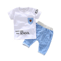 Load image into Gallery viewer, 2 Pieces Set Baby Kid Boys Cartoon Print Tops And Striped Solid Color Shorts Wholesale 220330115
