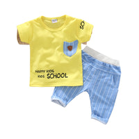 Load image into Gallery viewer, 2 Pieces Set Baby Kid Boys Cartoon Print Tops And Striped Solid Color Shorts Wholesale 220330115
