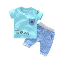 Load image into Gallery viewer, 2 Pieces Set Baby Kid Boys Cartoon Print Tops And Striped Solid Color Shorts Wholesale 220330115
