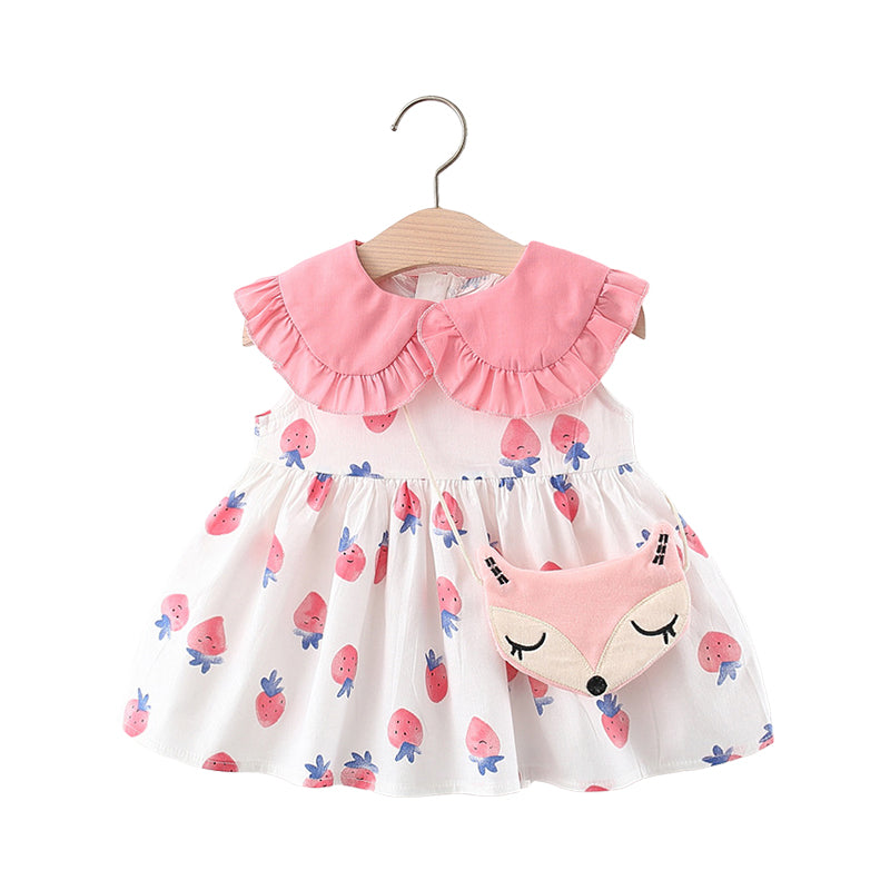 Baby Kid Girls Fruit Cartoon Print Dresses And Bag Wholesale 220330121