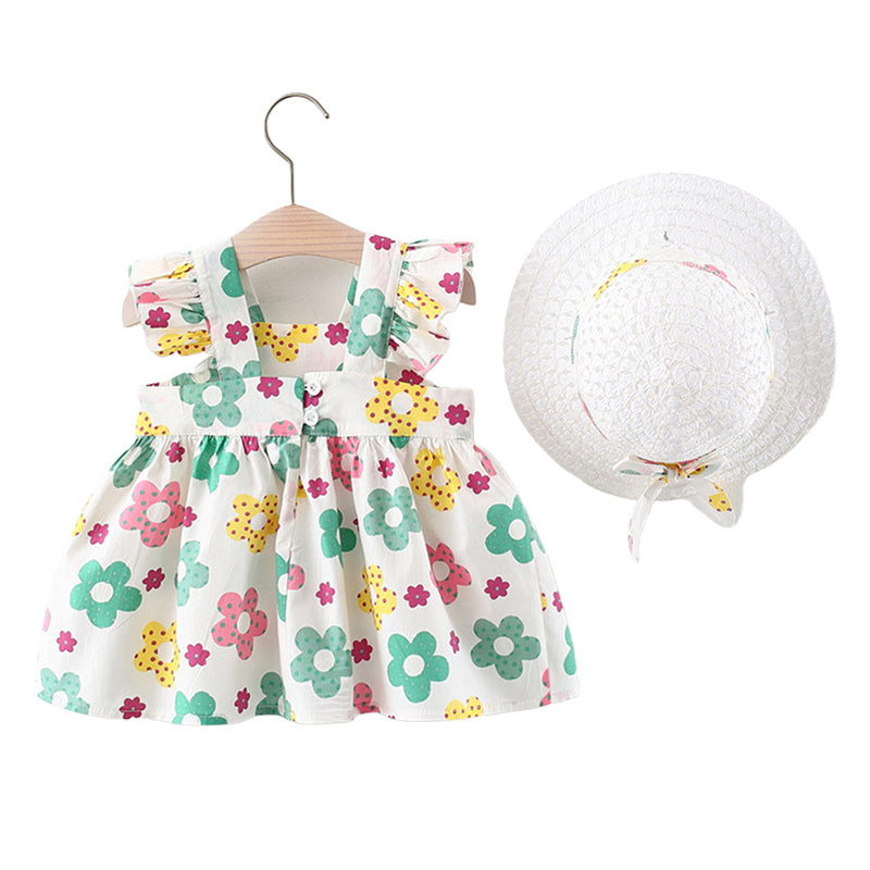 Baby Kid Girls Flower Embroidered Print Dresses And Hats Wholesale 220330122