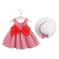 Load image into Gallery viewer, Baby Kid Girls Checked Bow Dresses And Hats Wholesale 220330123
