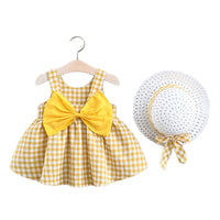 Load image into Gallery viewer, Baby Kid Girls Checked Bow Dresses And Hats Wholesale 220330123
