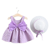 Load image into Gallery viewer, Baby Kid Girls Checked Bow Dresses And Hats Wholesale 220330123
