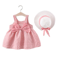 Load image into Gallery viewer, Baby Kid Girls Checked Bow Dresses And Hats Wholesale 220330123
