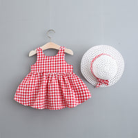 Load image into Gallery viewer, Baby Kid Girls Checked Bow Dresses And Hats Wholesale 220330123
