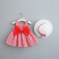 Load image into Gallery viewer, Baby Kid Girls Checked Bow Dresses And Hats Wholesale 220330123
