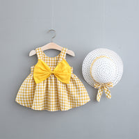 Load image into Gallery viewer, Baby Kid Girls Checked Bow Dresses And Hats Wholesale 220330123
