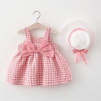 Load image into Gallery viewer, Baby Kid Girls Checked Bow Dresses And Hats Wholesale 220330123
