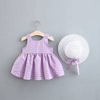 Load image into Gallery viewer, Baby Kid Girls Checked Bow Dresses And Hats Wholesale 220330123
