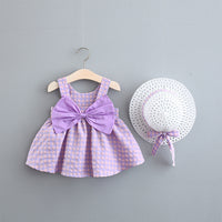 Load image into Gallery viewer, Baby Kid Girls Checked Bow Dresses And Hats Wholesale 220330123
