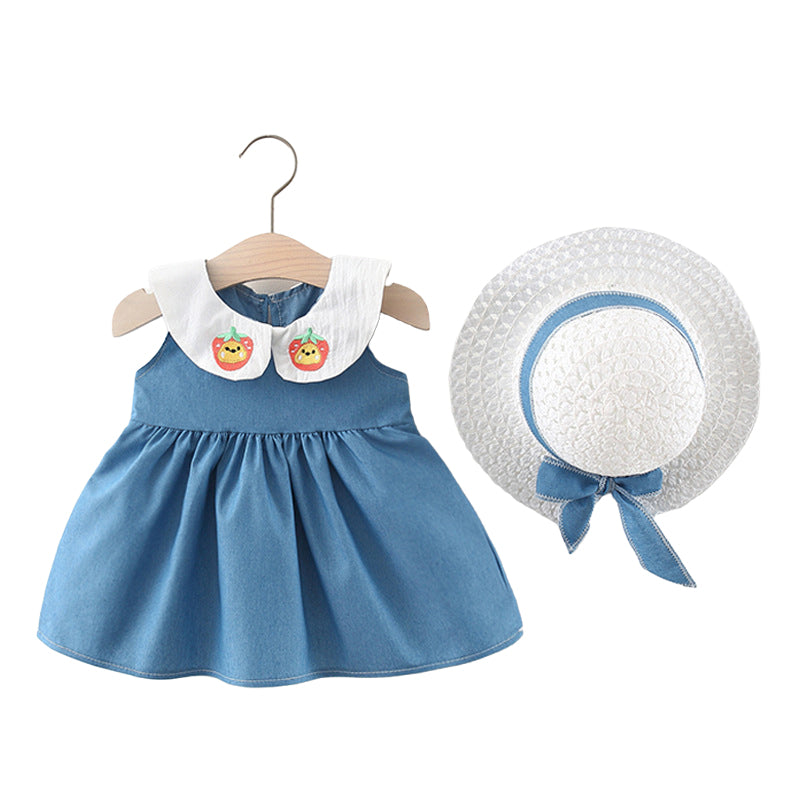 Baby Kid Girls Fruit Embroidered Dresses And Hats Wholesale 220330126