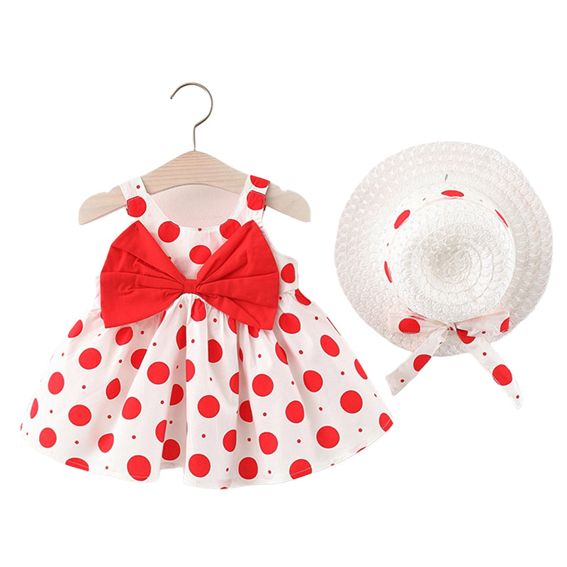 Baby Kid Girls Polka dots Bow Dresses And Hats Wholesale 220330128