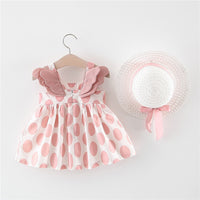 Load image into Gallery viewer, Baby Kid Girls Flower Polka dots Cartoon Print Dresses And Hats Wholesale 220330140
