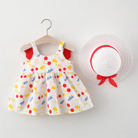 Load image into Gallery viewer, Baby Kid Girls Flower Polka dots Cartoon Print Dresses And Hats Wholesale 220330140
