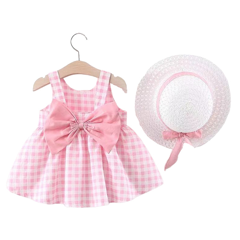 Baby Girls Checked Bow Dresses Accessories Hats Wholesale 220330151