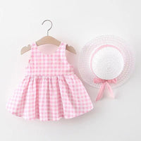 Load image into Gallery viewer, Baby Girls Checked Bow Dresses Accessories Hats Wholesale 220330151
