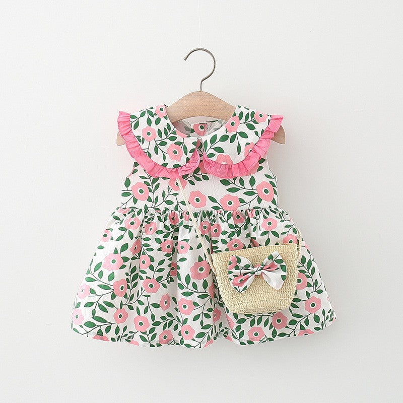 Baby Girls Flower Bow Print Dresses Bag Wholesale 220330156