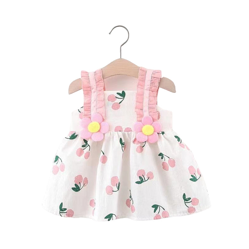 Baby Girls Flower Fruit Print Dresses Wholesale 220330157